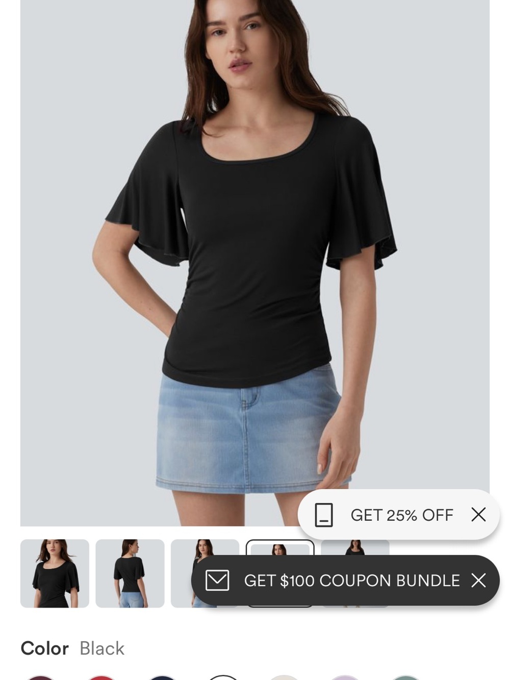 NWT 🔥Halara Women's Black Scoop Neck butterfly Sleeve Top